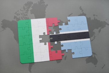 bir dünya haritası arka plan üzerinde İtalya ve botsvana ulusal bayrağı ile bulmaca.