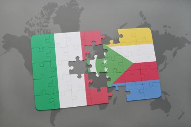 bir dünya haritası arka plan üzerinde İtalya ve komorulusal bayrağı ile bulmaca.