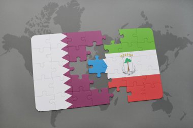 bir dünya haritası arka plan üzerinde katar ve ekvator ginesi ulusal bayrağı ile bulmaca.