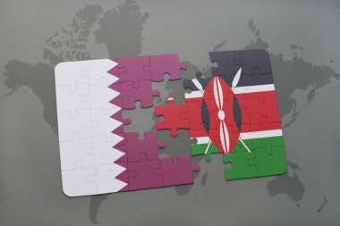 bir dünya haritası arka plan üzerinde Katar ve Kenya ulusal bayrağı ile bulmaca.