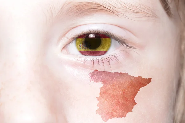 Human 's face with national flag and map of spain . — стоковое фото