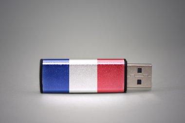 gri arka planda Fransa ulusal bayrağı ile usb flash sürücü.