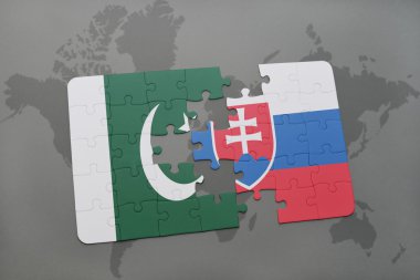 bir dünya haritası arka plan üzerinde pakistan ve slovakya ulusal bayrağı ile bulmaca.