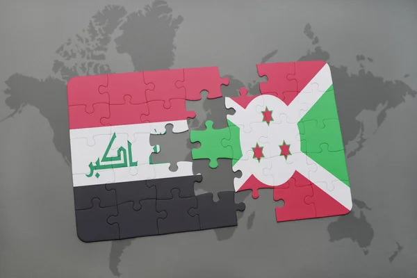 Pussel med Irak och Burundis flagga på världen karta bakgrund. — Stockfoto