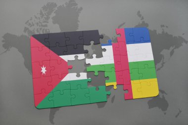 bir dünya haritası arka plan üzerinde Ürdün ve Orta Afrika Cumhuriyeti ulusal bayrağı ile bulmaca.