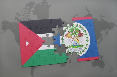 ürdün ulusal bayrağı ile bulmaca ve bir dünya haritası arka plan üzerinde belize.