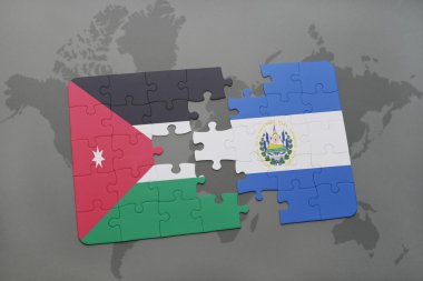 bir dünya haritası arka plan üzerinde ürdün ve el salvador ulusal bayrağı ile bulmaca.