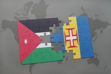 jordan ve madeira dünya harita arka plan üzerinde bayrağı ile bulmaca.