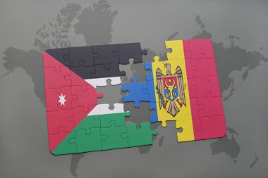 jordan ve dünya harita arka plan üzerinde moldova bayrağı ile bulmaca.