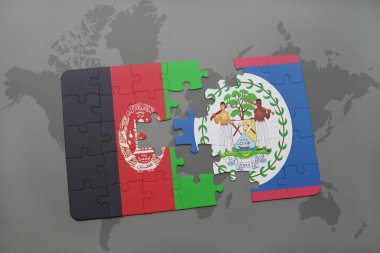 afganistan ulusal bayrağı ile bulmaca ve bir dünya haritası arka plan üzerinde belize.