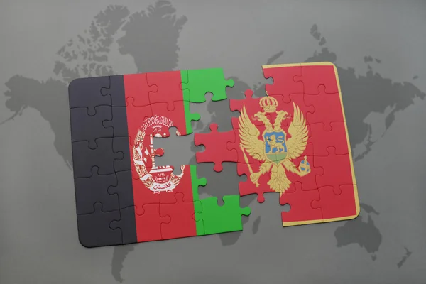 Quebra-cabeça com a bandeira nacional do Afeganistão e da Tailândia em um fundo de mapa do mundo . — Fotografia de Stock