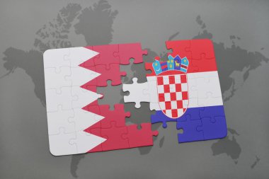 bir dünya haritası arka planda bahreyn ve hırvatistan ulusal bayrağı ile bulmaca.
