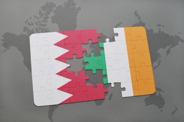 bir dünya haritası arka plan üzerinde bahreyn ve İrlanda ulusal bayrağı ile bulmaca.
