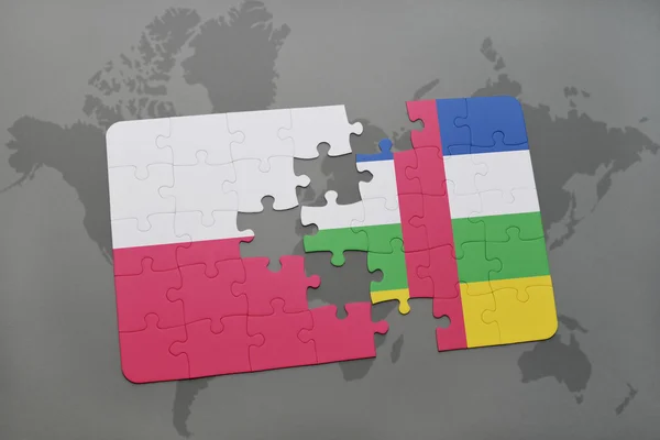 puzzle with the national flag of poland and central african republic on a world map background. 3D illustration