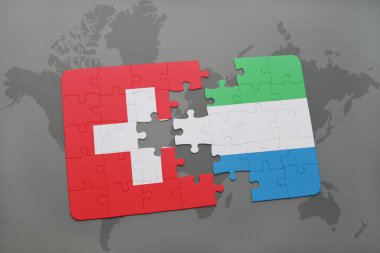 bir dünya haritası arka plan üzerinde İsviçre ve sierra leone ulusal bayrağı ile bulmaca.