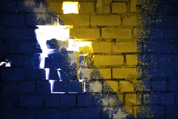 Colorful Painted National Flag Bosnia Herzegovina Craked Old Brick Wall — Stock Photo, Image