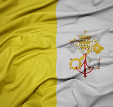 Vatikan 'ın renkli ulusal bayrağını sallıyor. makro çekim