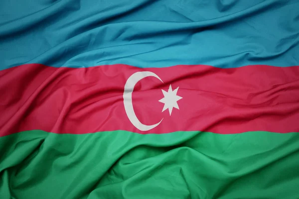 Waving Colorful National Flag Azerbaijan Macro Shot — Stock Photo, Image