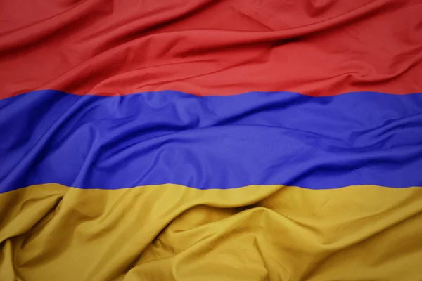 Schwenkt Die Farbenfrohe Armenische Nationalflagge Makroaufnahme — Stockfoto