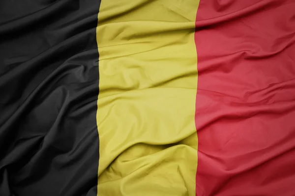 Viftande Färgglada Nationella Flagga Belgium Makro Skott — Stockfoto