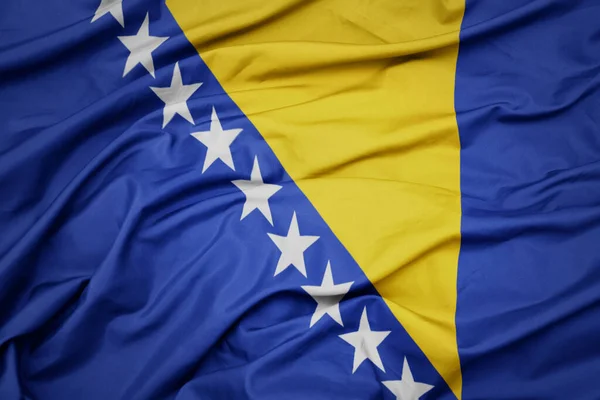 Ondeando Colorida Bandera Nacional Bosnia Herzegovina Macro Disparo —  Fotos de Stock