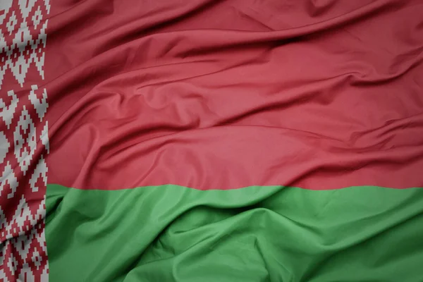Színes Nemzeti Zászlót Lobogtatva Belarusban Makrofelvétel — Stock Fotó