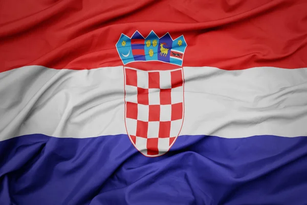 Mává Barevnou Národní Vlajkou Chorvatska Snímek Makra — Stock fotografie