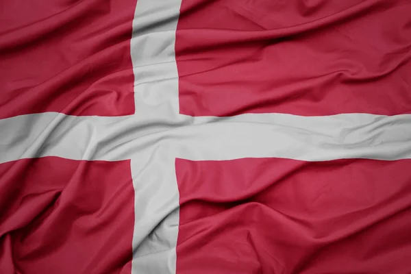 Mává Barevnou Národní Vlajkou Denmarku Snímek Makra — Stock fotografie