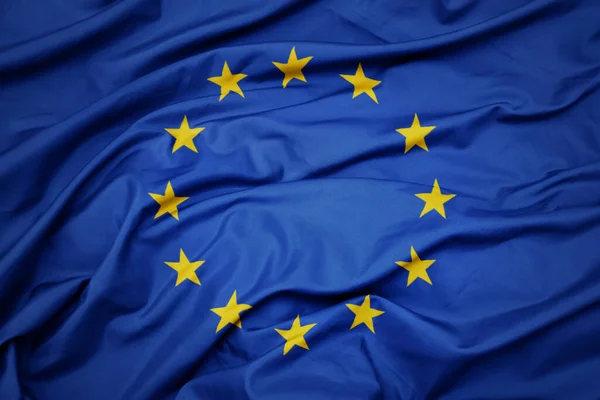 Zwaaiend Met Kleurrijke Nationale Vlag Van Europese Unie Macro Shot — Stockfoto