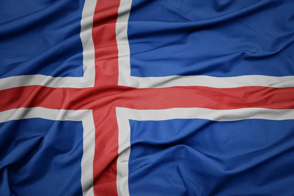 Waving Colorful National Flag Iceland Macro Shot — Stock Photo, Image