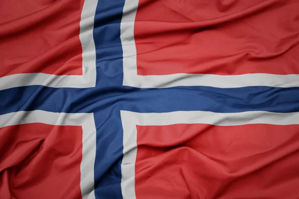 Waving Colorful National Flag Norway Macro Shot — Stock Photo, Image