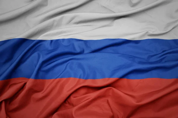 Zwaaiende Kleurrijke Nationale Vlag Van Rusland Macro Shot — Stockfoto