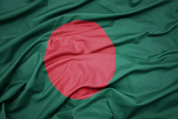 Sventolando Bandiera Nazionale Colorata Del Bangladesh Macro Scatto — Foto Stock