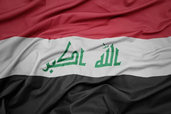 Ondeando Colorida Bandera Nacional Iraq Macro Disparo —  Fotos de Stock