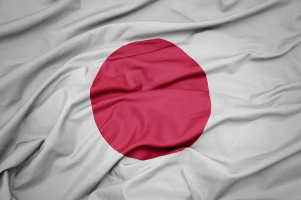 Ondeando Colorida Bandera Nacional Japón Macro Disparo —  Fotos de Stock