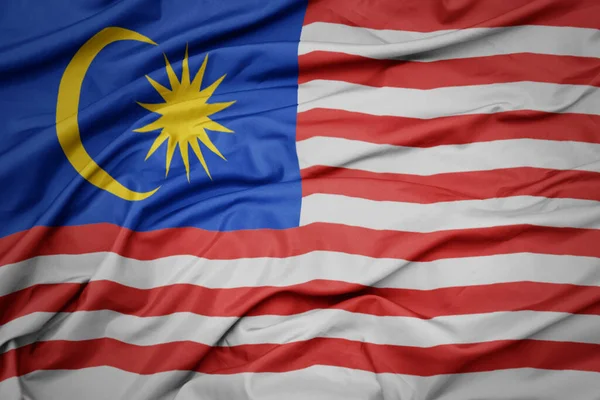 Schwenkt Die Bunte Malaysische Nationalflagge Makroaufnahme — Stockfoto