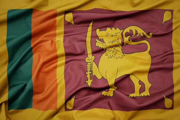 Waving Colorful National Flag Sri Lanka Macro Shot — Stock Photo, Image