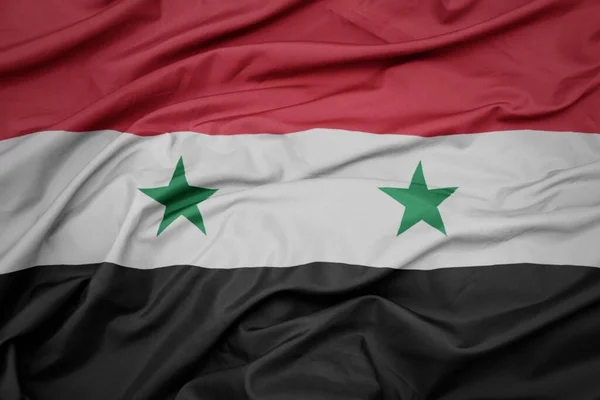 Sventolando Bandiera Nazionale Colorata Della Siria Macro Scatto — Foto Stock