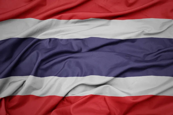 Sventolando Bandiera Nazionale Colorata Della Thailandia Macro Scatto — Foto Stock