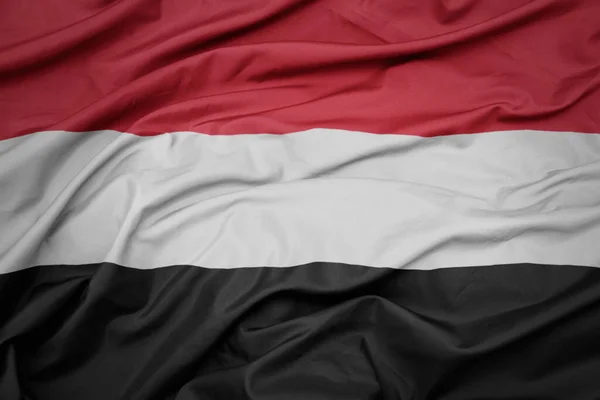 Waving Colorful National Flag Yemen Macro Shot — Stock Photo, Image