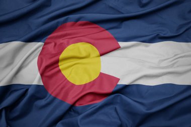 Colorado eyaletinin renkli bayrağını sallıyordu. makro çekim