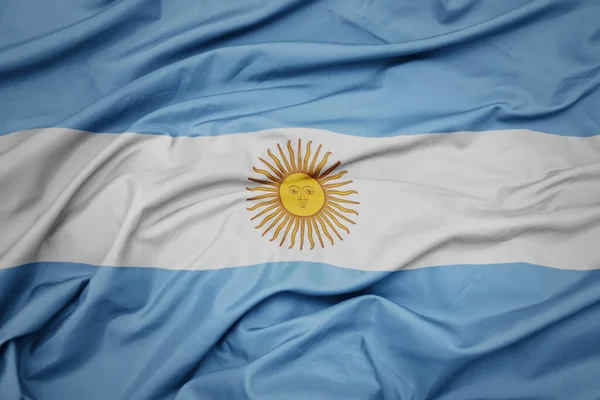Acenando Colorido Bandeira Nacional Argentina Tiro Macro — Fotografia de Stock