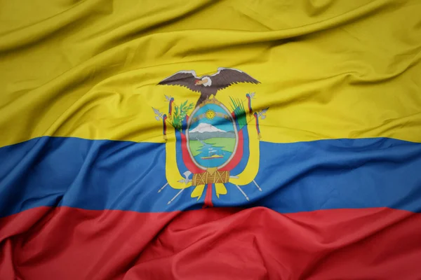 Waving Colorful National Flag Ecuador Macro Shot — Stock Photo, Image