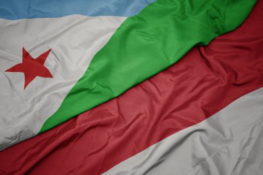 Endonezya 'nın renkli bayrağı ve Cibuti' nin ulusal bayrağı. makro