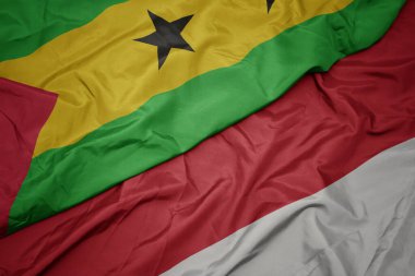 Endonezya 'nın renkli bayrağını sallıyor ve ulusal sao tome ve Principe bayrağını sallıyor. makro