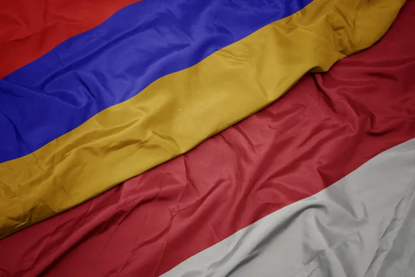 Acenando Bandeira Colorida Indonésia Bandeira Nacional Armenia Macro — Fotografia de Stock