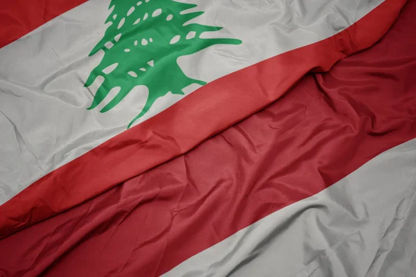 Waving Colorful Flag Indonesia National Flag Lebanon Macro — Stock Photo, Image