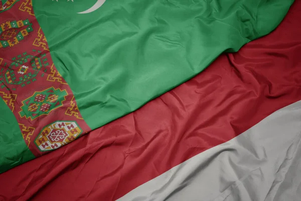 Waving Colorful Flag Indonesia National Flag Turkmenistan Macro — Stock Photo, Image