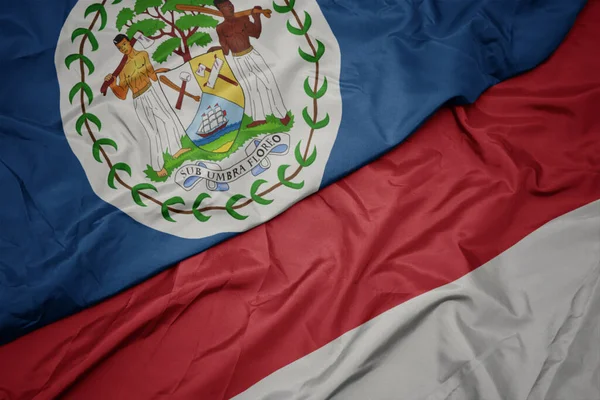 Zwaaiende Kleurrijke Vlag Van Indonesië Nationale Vlag Van Belize Macro — Stockfoto