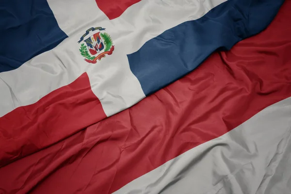 Waving Colorful Flag Indonesia National Flag Dominican Republic Macro — Stock Photo, Image